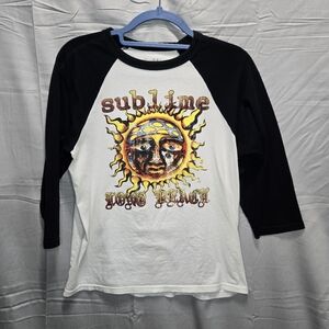 Sublime Raglan black and white half sleeve shirt, Womens size Medium, Sun Design